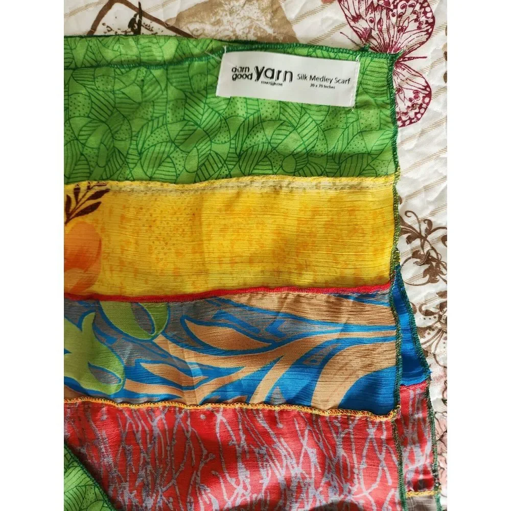 Darn Good Yarn‎ Silk Medley Scarf Reclaimed Sari Silk Floral 20×70 Inches